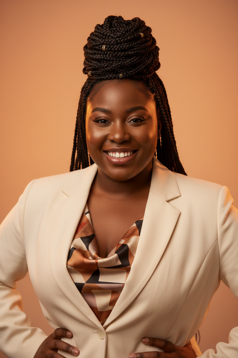 Jeune femme noire ronde avec des braids