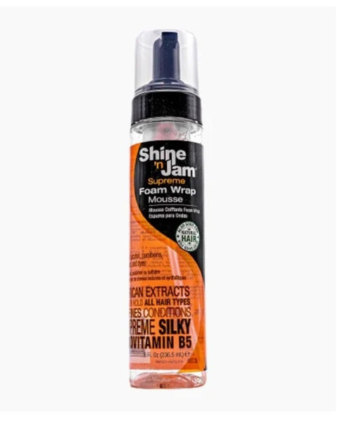 Shine n Jam Supreme Hold Foam Wrap Mousse - Fortified with Silk Proteins - Gives Your Styles Definition - Alcohol-Free 236ml